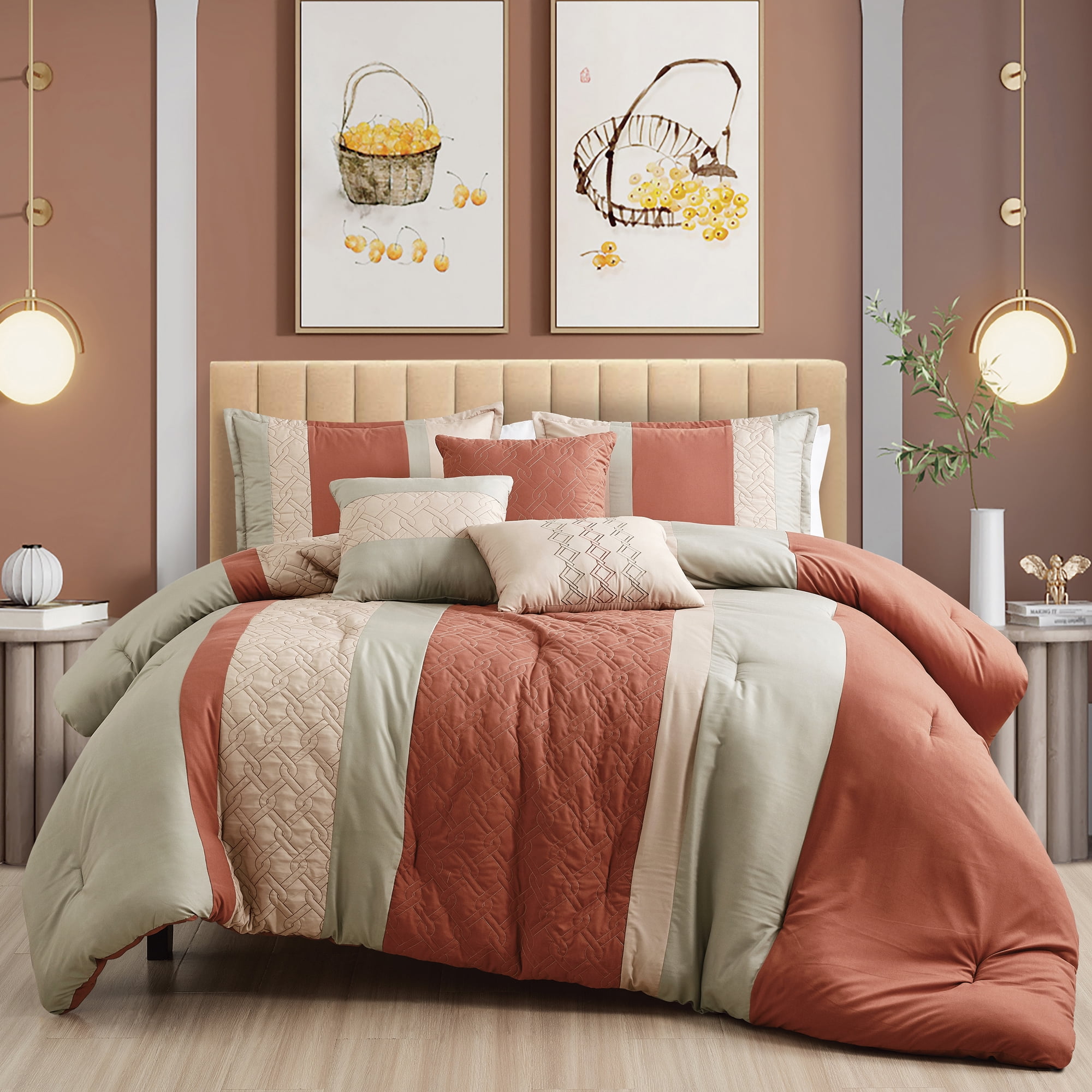 EvJK 6-Piece Comforter Set – Quilted Design Soft & Cozy Comforter with Matching Shams and Decorative Cushions, King