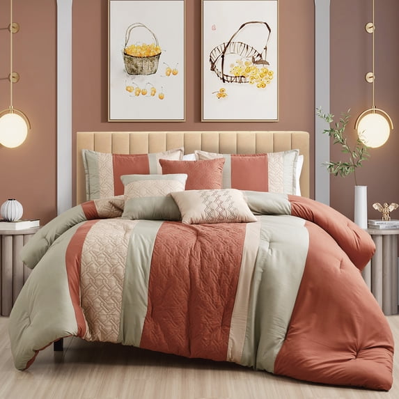 EvJK 6-Piece Comforter Set – Quilted Design Soft & Cozy Comforter with Matching Shams and Decorative Cushions, King