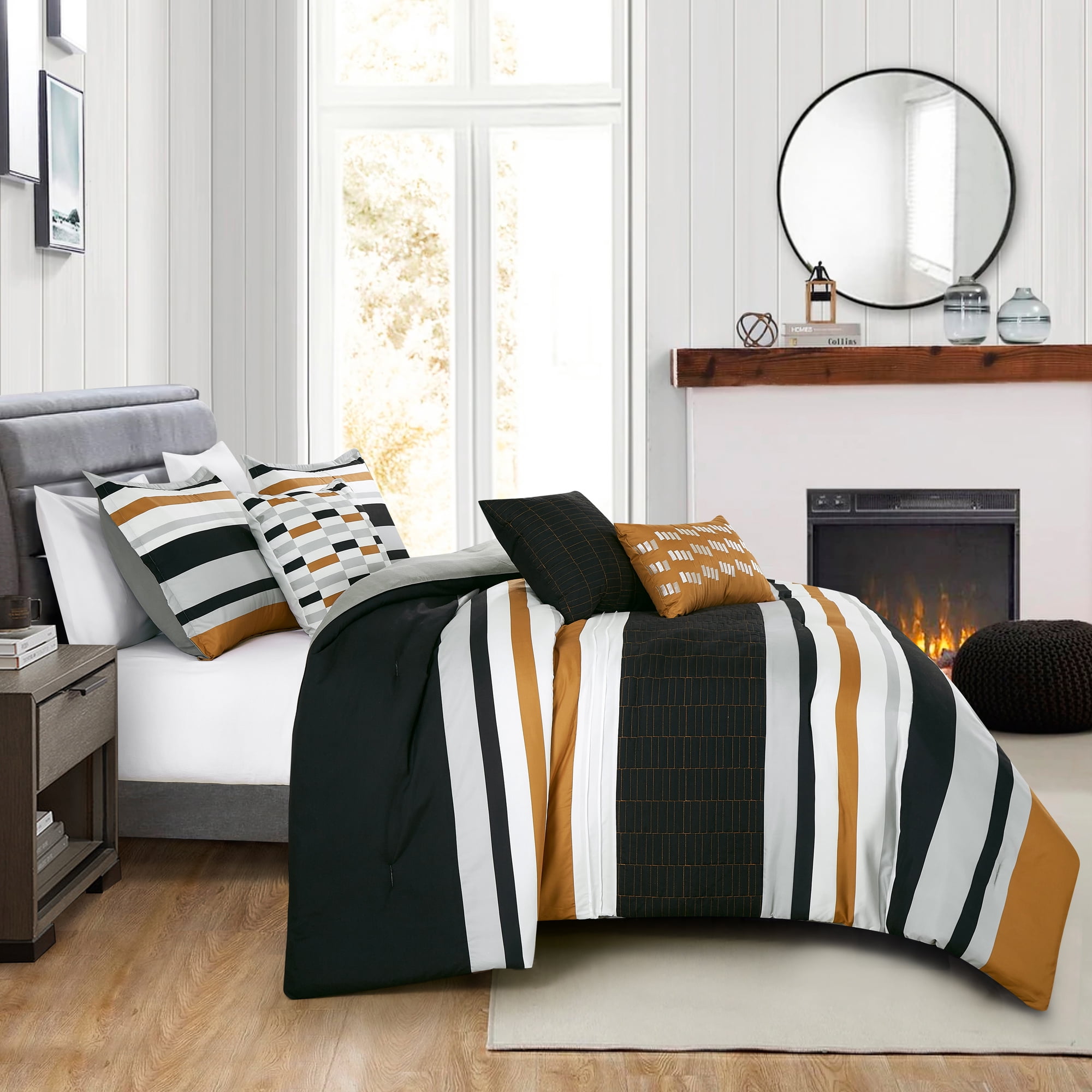 EvJK 6-Piece Comforter Set – Quilted+Print Design Soft & Cozy Comforter with Matching Shams and Decorative Cushions, King
