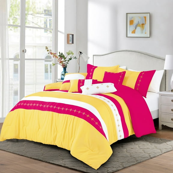 EvJK 7-Piece Comforter Set – Breathable Polyester, All-Season, Reversible, Luxury Bedding Set – King