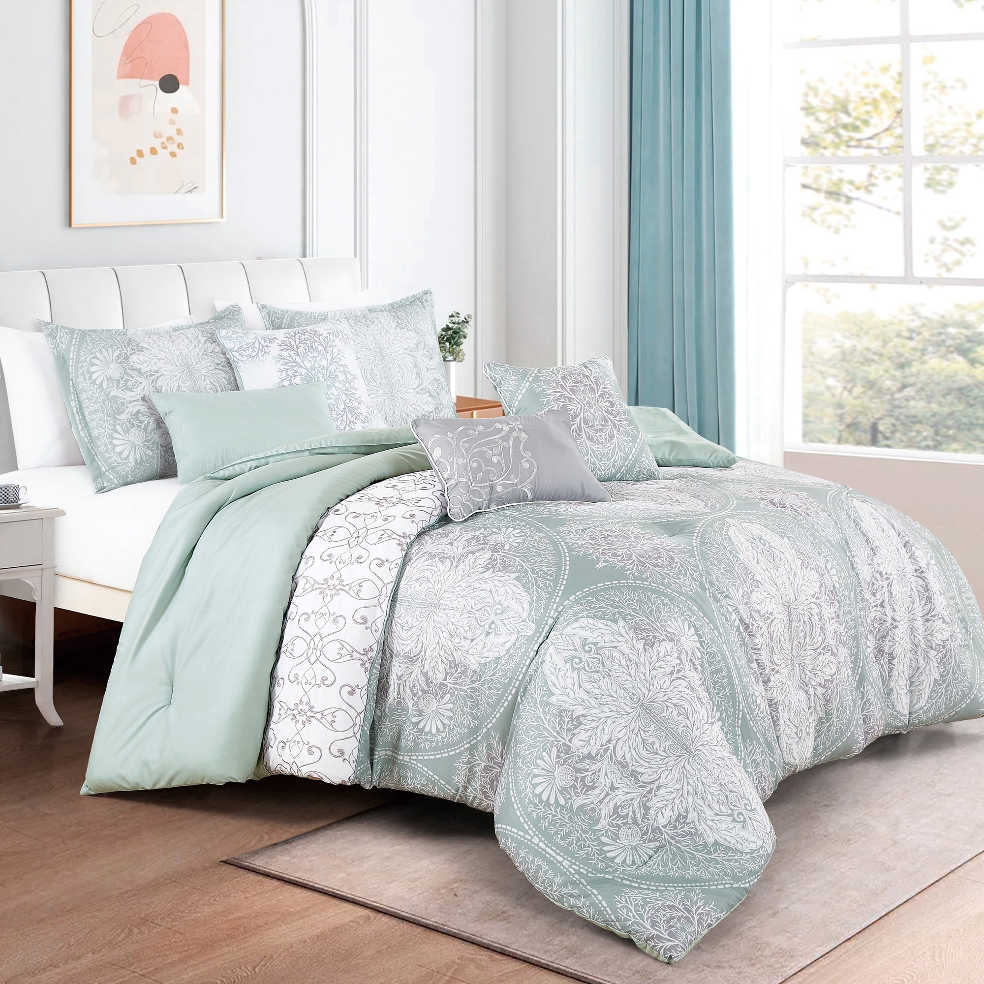 EvJK 7-Piece Comforter Set – Ultra-Soft Polyester, All-Season, Reversible, Luxury Bedding Set – King