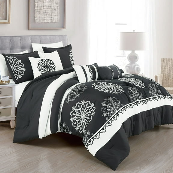 EvJK 7-Piece Comforter Set – Ultra-Soft Polyester, All-Season, Reversible, Luxury Bedding Set – Queen