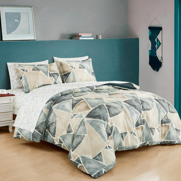 EvJK 7-Piece Comforter Set – Warm & Cozy Polyester, Plush & Cozy, Reversible, Decorative Bedding Set – QUEEN