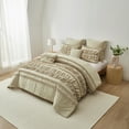 thumbnail image 1 of EvJk 7-Piece Camel Comforter Set - Delicate Butterfly Ruched Design , Queen Size in a Bag, 1 of 8