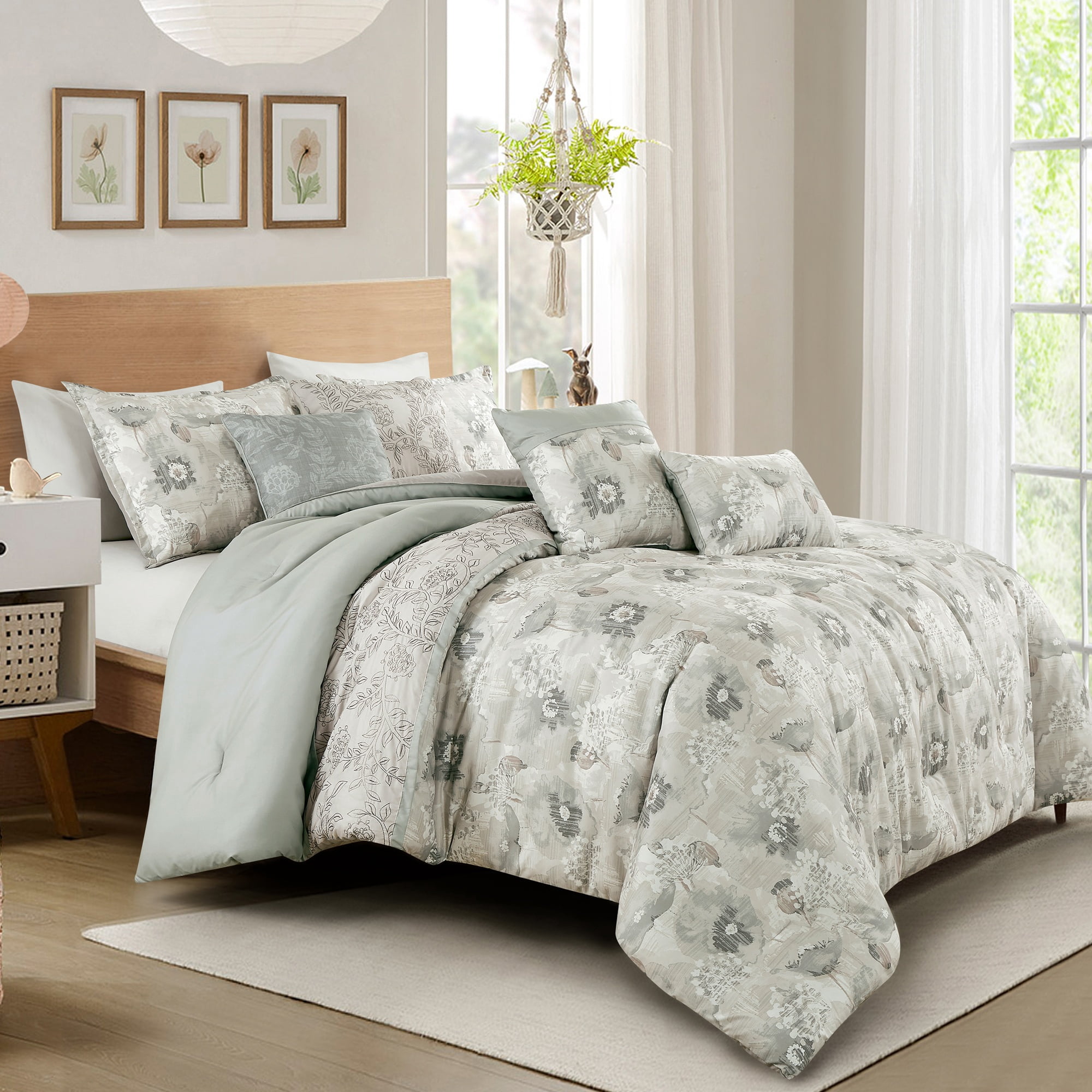 EvJk 7-Piece Luxury Comforter Set, Luxe Print with 3D Embroidery, King