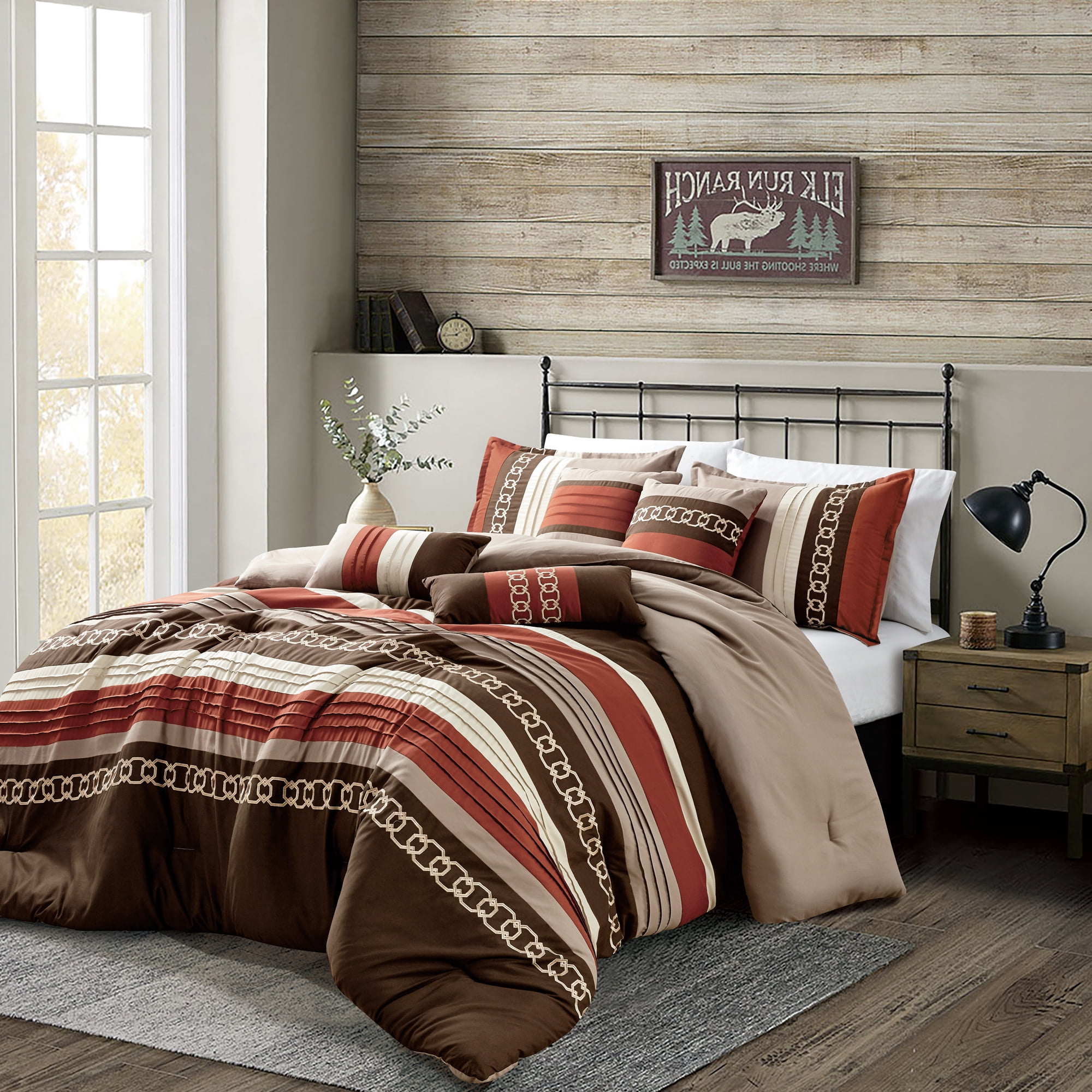 EvJk 7-Piece Luxury Comforter Set, Multi-Dimensional Embroidery, King