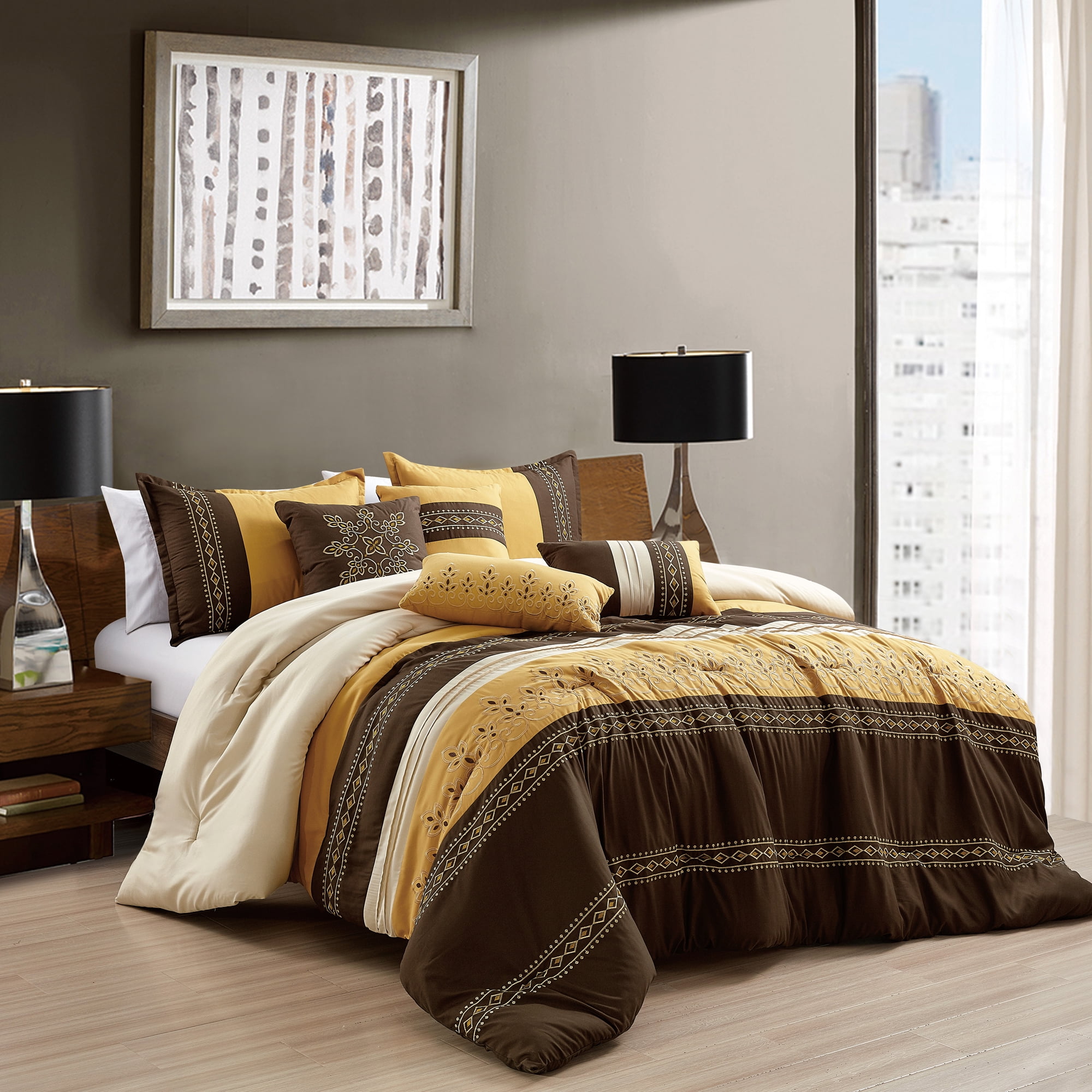 EvJk 7-Piece Luxury Comforter Set, Plush Embroidered Texture, King