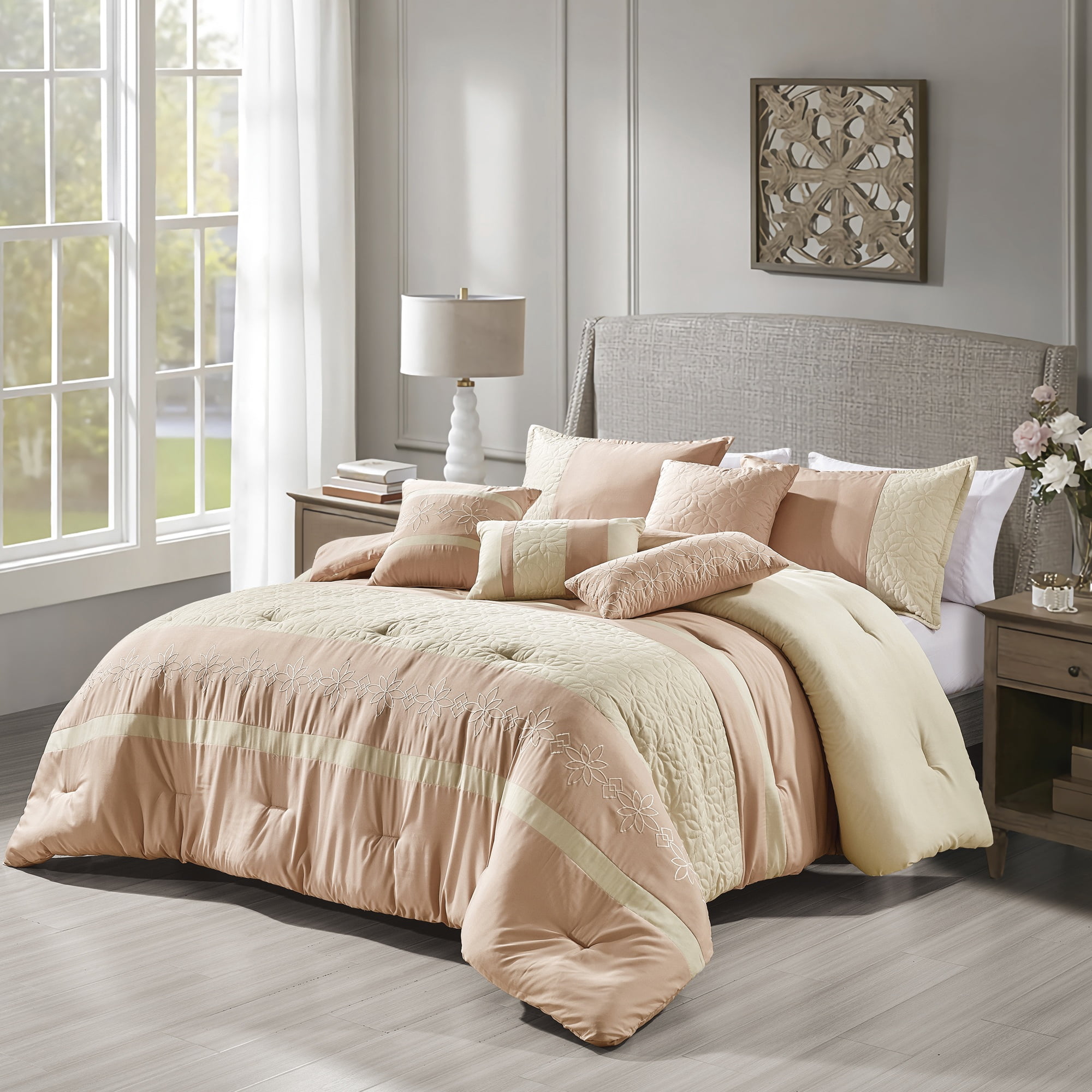 EvJk 7-Piece Luxury Comforter Set, Sophisticated Embroidered Patterns, King