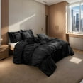 thumbnail image 1 of EvJk 7 Piece Ruched Pleat Comforter Set, Black Romantic Bed in a Bag, King, 1 of 5
