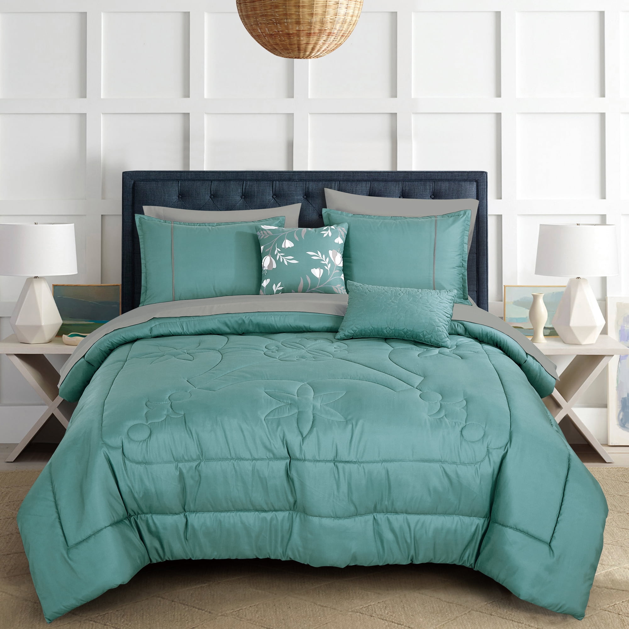 EvJk Luxury 9-Piece Comforter Set – Modern Solid Color Design, King