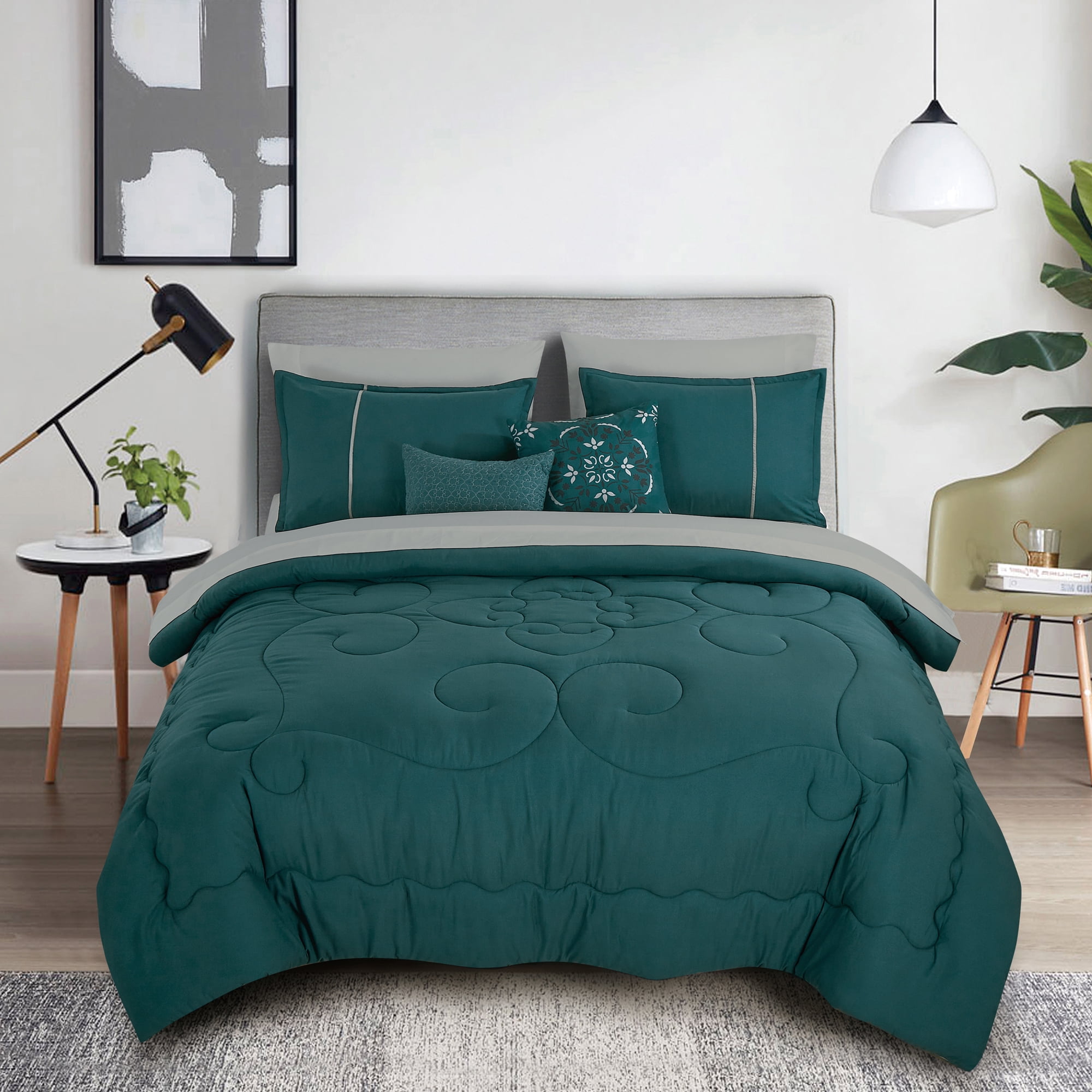 EvJk Luxury 9-Piece Comforter Set – Vibrant Solid Color Design, King