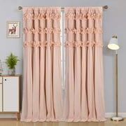 EvJk Peach Blackout Window Curtain 54" x 84", 2 Panels Curtains with Handmade Ruffles