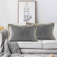 thumbnail image 1 of EvJk Set of 2 Gray Throw Pillow Covers Vintage Linen Trimmed Cushion Covers, 16"x24", 1 of 6
