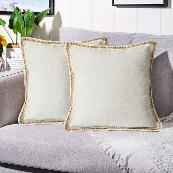 EvJk Set of 2 Nature Throw Pillow Covers Vintage Linen Trimmed Cushion Covers, 18"x18"