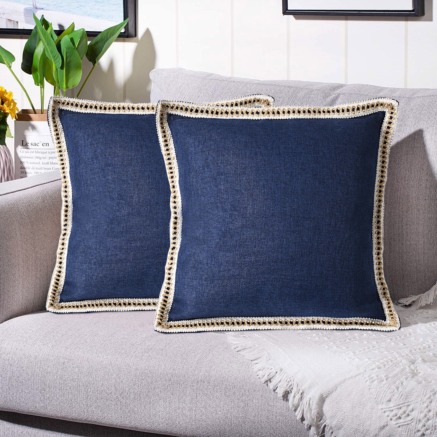 クッションカバー Cushion Cover navy line Navy Blue Cushion Cover, Modern Pillow Cover, 12x12 inch
