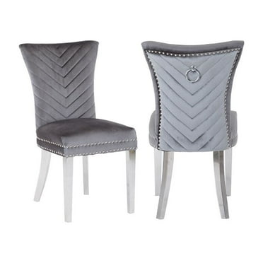 Eva 2 Piece Stainless Steel Legs Chair Finish with Velvet Fabric in Gray