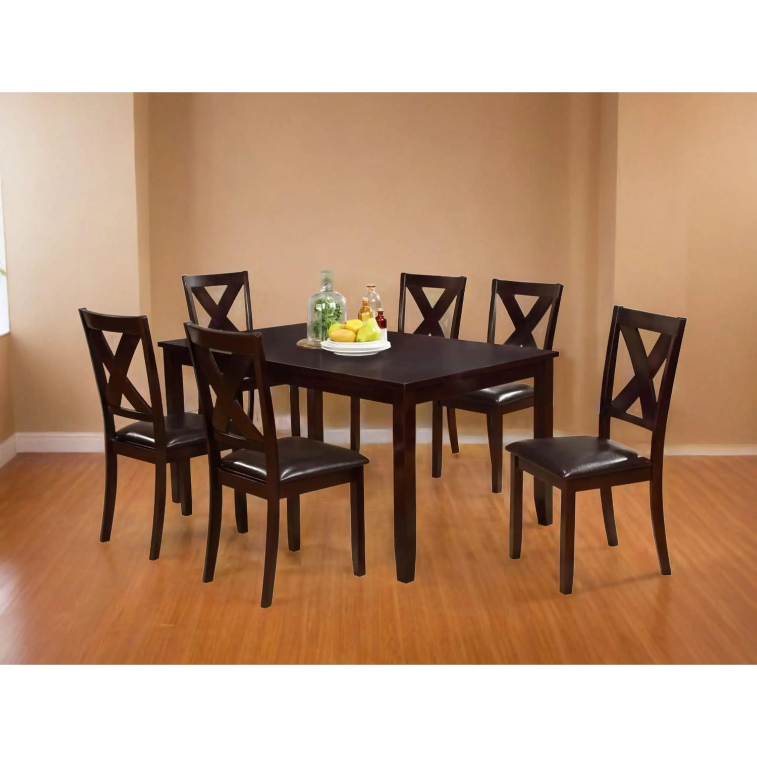 Eva 7 Piece Solid Wood Dining Set with Table and 6 Chairs in Espresso ...