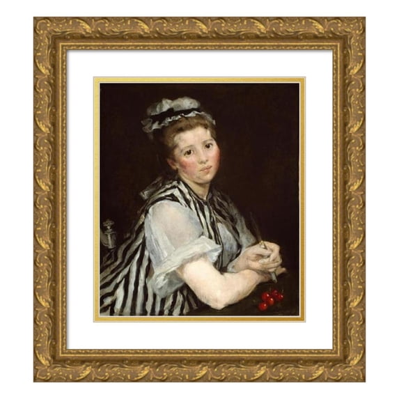 Eva Gonzalès 15x17 Gold Ornate Wood Frame and Double Matted Museum Art Print Titled - Girl with Cherries (C. 1870)