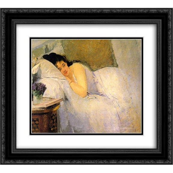 Eva Gonzales 2x Matted 24x20 Black Ornate Framed Art Print 'Woman Awakening'