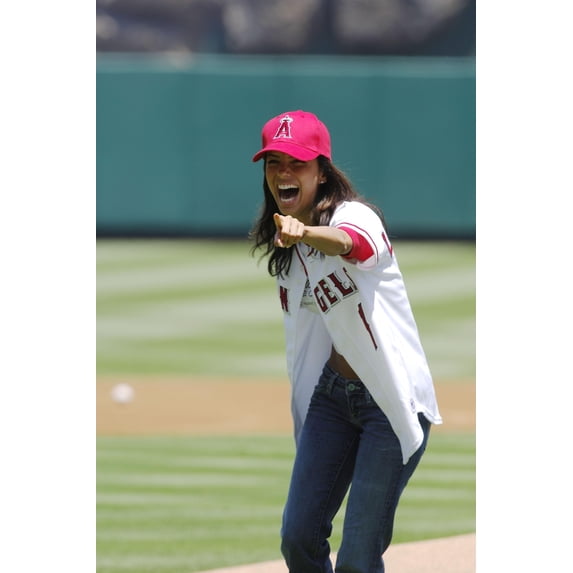 Eva Longoria Makes An Appearance To Throw Out The First Pitch At The Los Angeles Angels Baseball Game Against The New