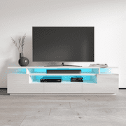 Eva TV Stand for TVs up to 85, Modern High Gloss 77 Entertainment Center, TV Media Console with Storage Cabinets and LED Lights