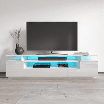 Eva TV Stand for TVs up to 85", Modern High Gloss 77" Entertainment Center, TV Media Console with Storage Cabinets and LED Lights