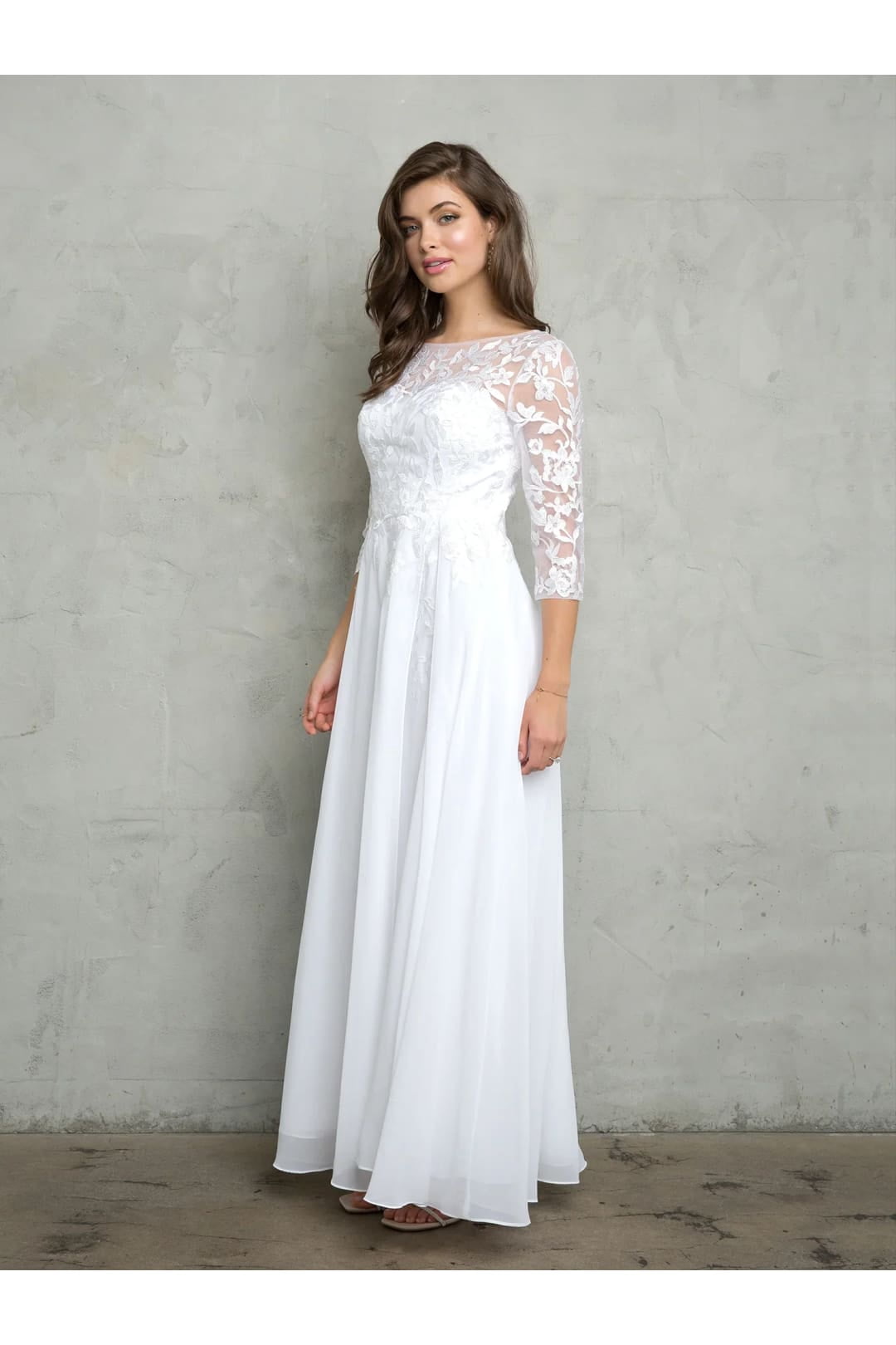 Anniente Women's White Chiffon Maxi Dress - Short Sleeve A-Line With Pockets & Ruffle - View #13