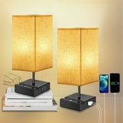 Eva's Light Nightstand Lamps 2 Pcs, 3-Way Dimmable Bedside Lamp with USB/C & AC Outlet for Bedroom