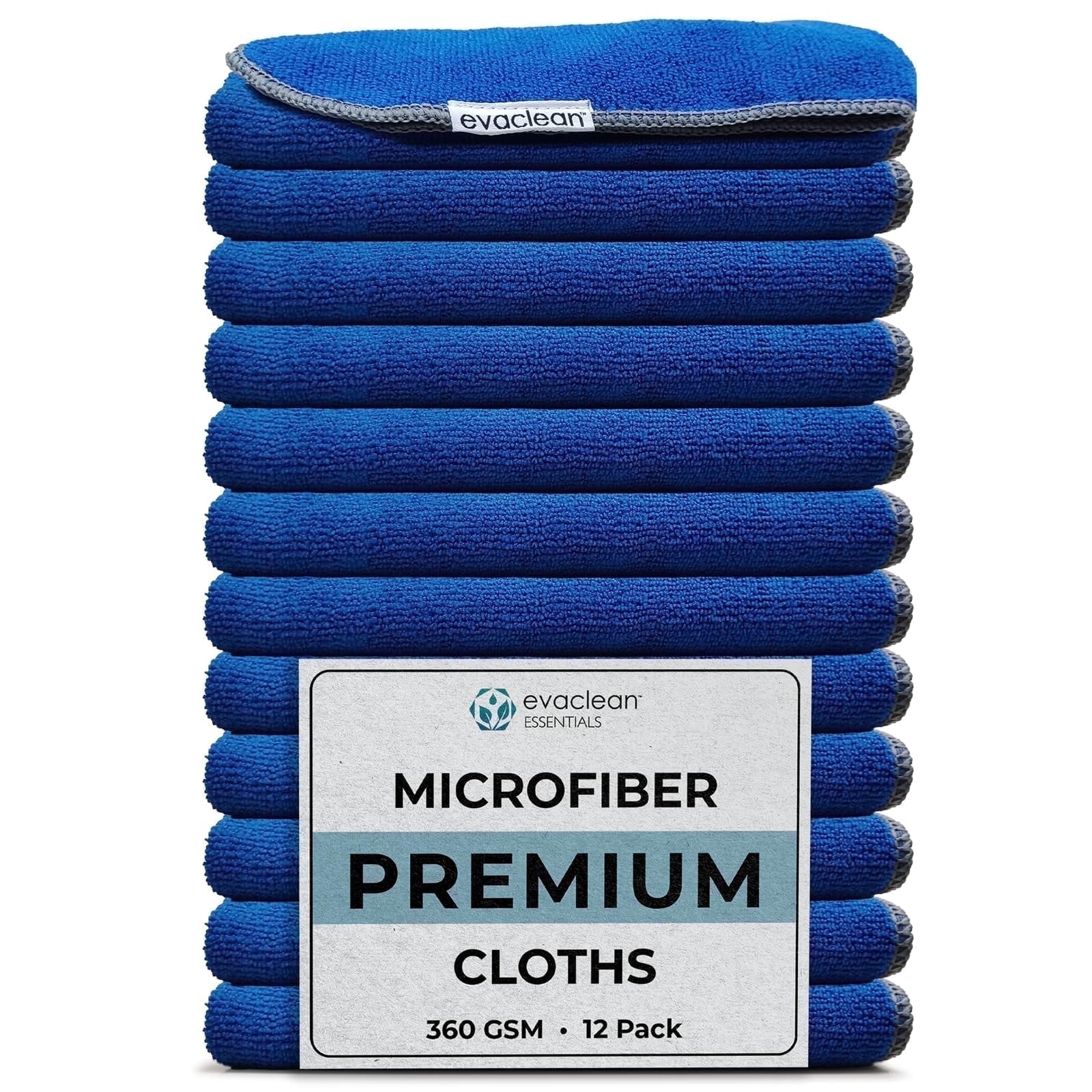 EvaClean Premium Microfiber Cleaning Cloths, 12 Count, Blue