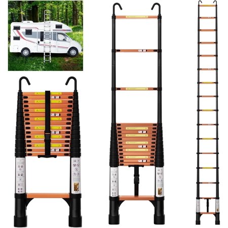 EvaStar Home 12.5FT Telescoping Ladder, Aluminum Lightweight Extension Ladder w/Hooks & Stabilizers, 330lbs Capacity Collapsible Ladders, Telescopic Ladder for Home, Outdoor, RV
