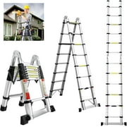 EvaStar Home 16.5FT A Frame Telescoping Ladder, Lightweight Aluminum Telescopic Ladders w/Triangle Stabilizers, Stabilizer Bar & Wheels, 330lbs Capacity Extension Ladder for Home, Outdoor