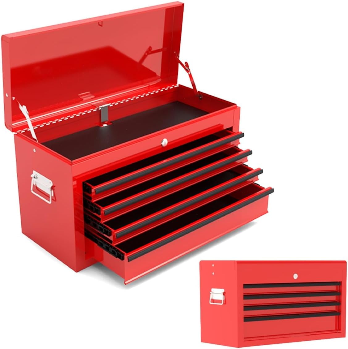 EvaStar Home Tool Box, Portable 4 Drawer Steel Tool Chest with Lifting Handle, Lockable Tool Storage Organizer Storage Toolbox for Garage Workshop Repair Shop, Red
