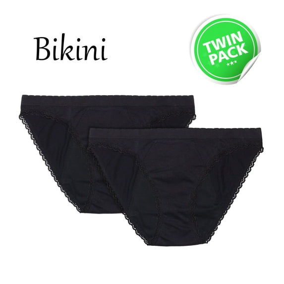 EvaWear Reusable Period Panty - 2 Pack Black Bikini (L)
