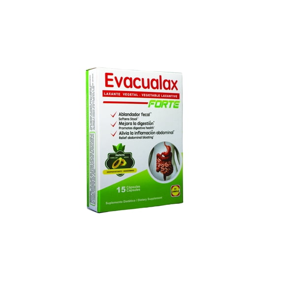 Evacualax Forte Capsules Vegetable Laxative, 15 Capsules, 100% Natural, Constipation Relief, Stool Softener, Intestinal Regularity, Senna Leaves