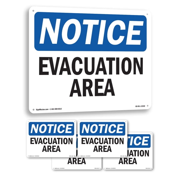 Evacuation Area OSHA Notice Aluminum Sign 14 Inch x 10 Inch - 5 Pack