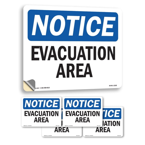 Evacuation Area OSHA Notice Vinyl Decal Label 5 Inch x 3.5 Inch - 5 Pack