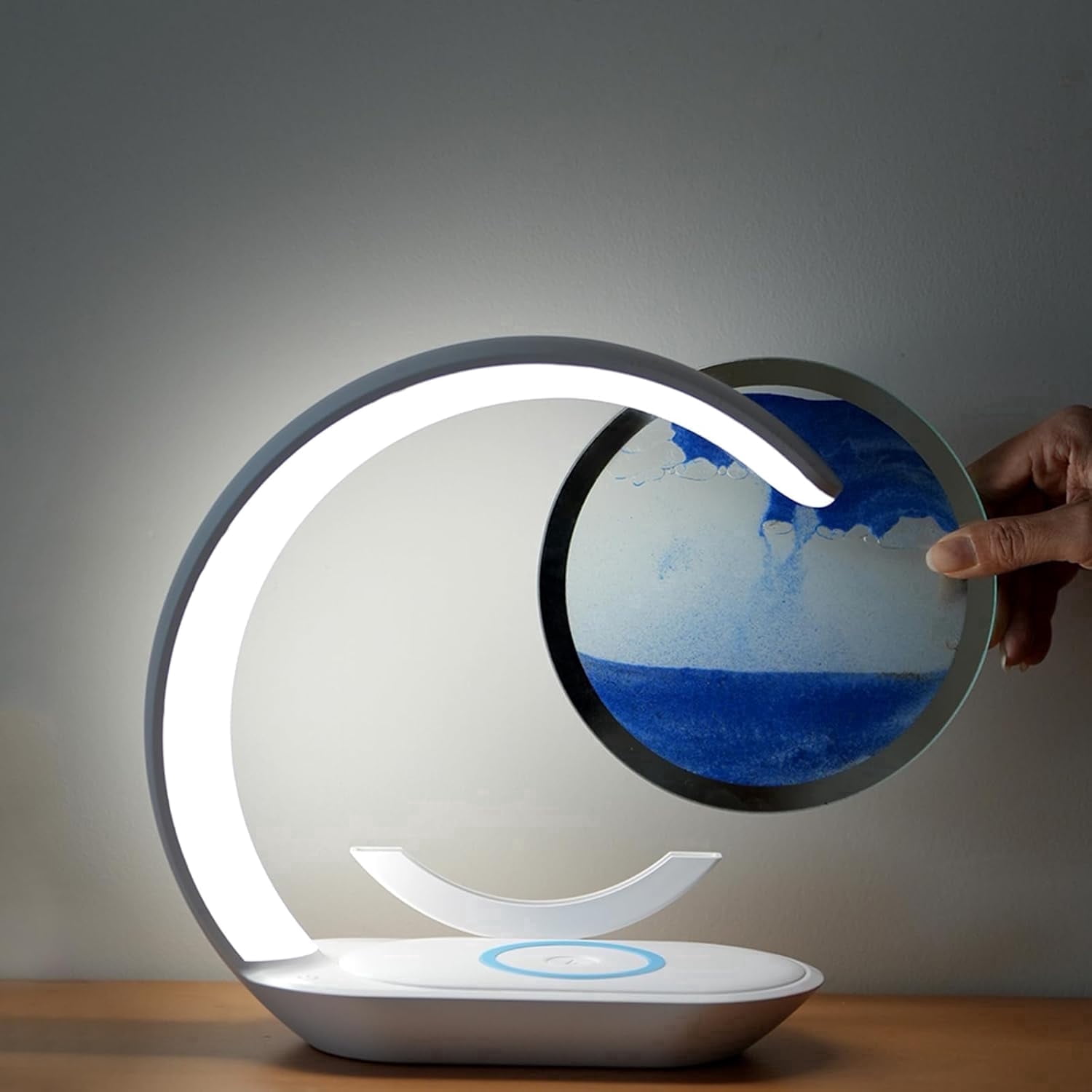 3-in-1 Magnetic Wireless Charger with Sand Art Display, Adjustable Phone Stand & Night Light for Desk, Bedroom & Office Decor