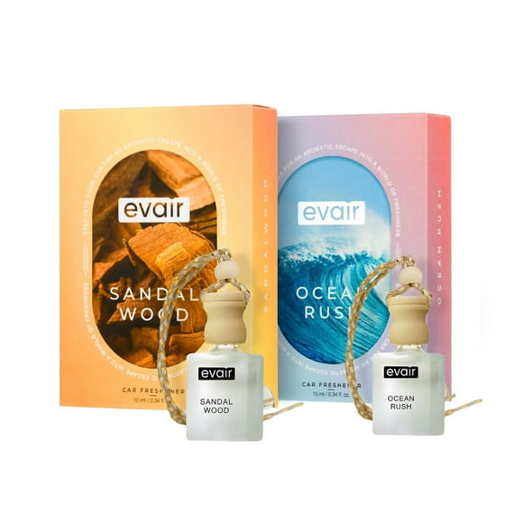 Evair Sandalwood & Ocean Rush Car Air Freshener, 2-1 Combo, Lasts 120 Days