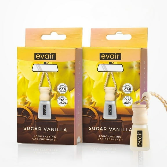 Evair Sugar Vanilla Car Freshener, AUTO Air Freshener with Hanging Diffuser with Essential Oils, Lasts 60 Days, Pack of 1
