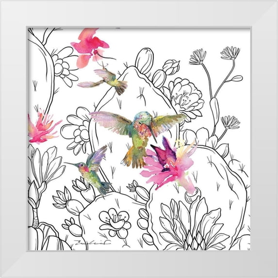 Evalia Designs 15x15 White Modern Wood Framed Museum Art Print Titled - Desert Hummingbirds II