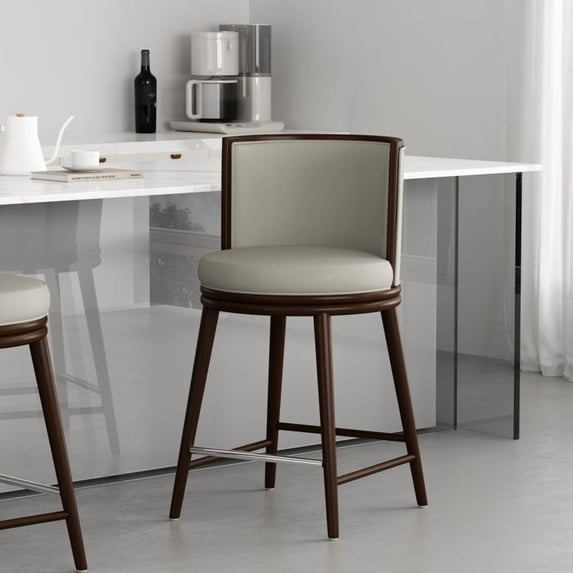 Evalyn Modern Wood Upholstered Counter Stool in Stone - Set of 2