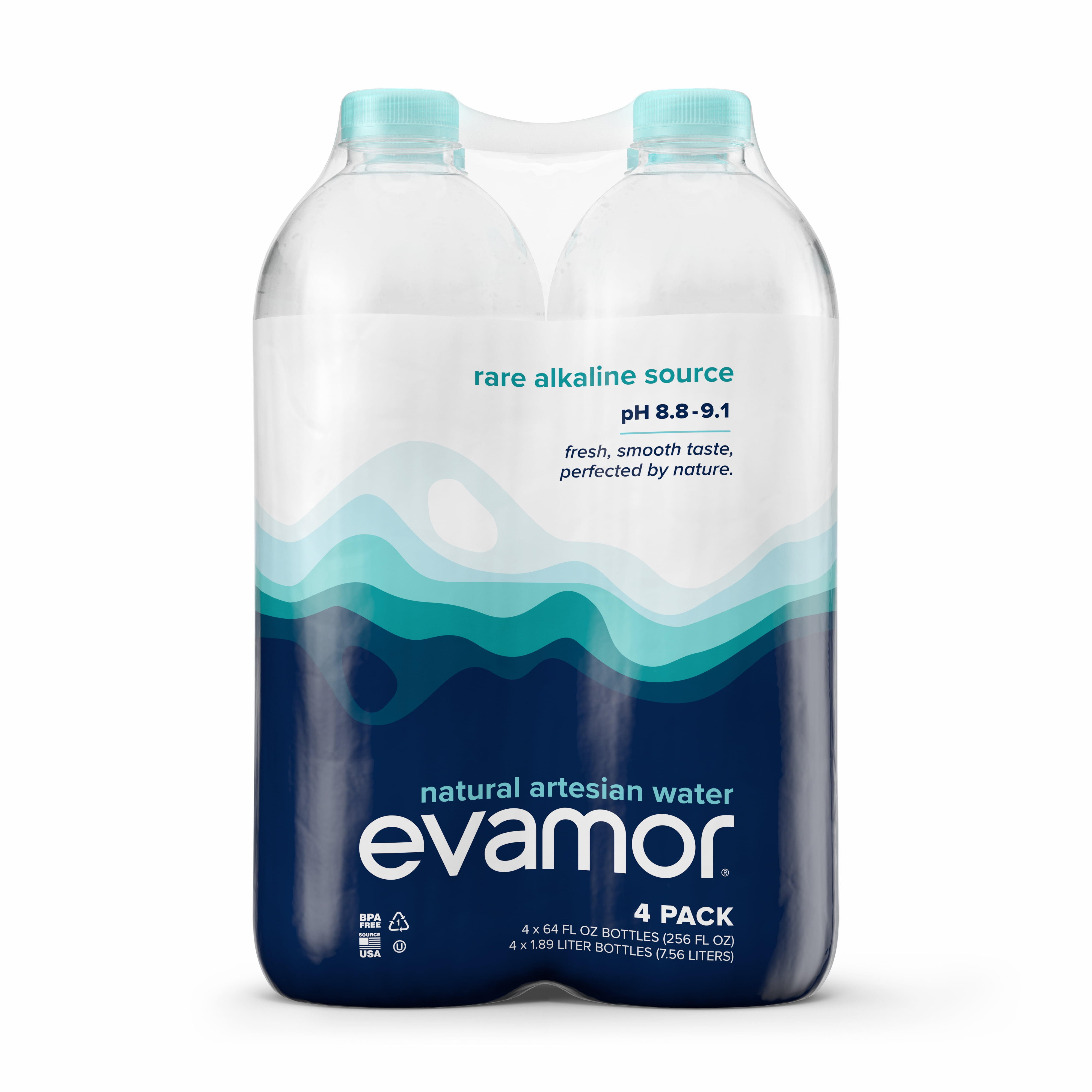 Evamor Naturally Alkaline Artesian Water Natural Artesian, 64oz 4pk