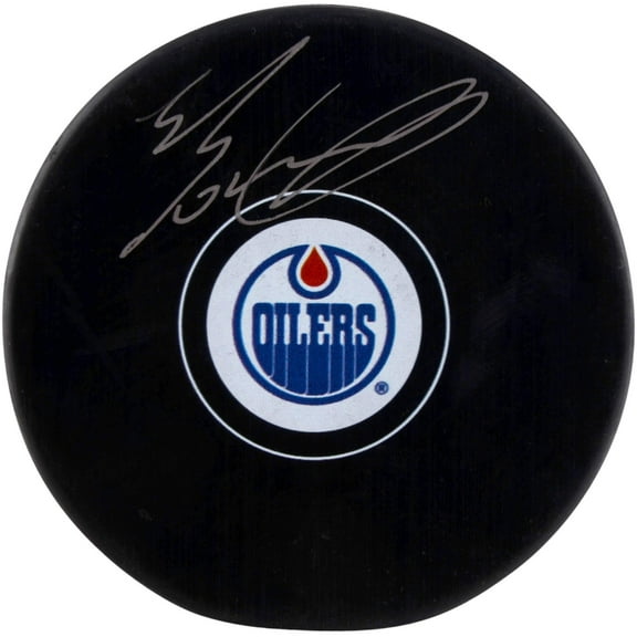 Evan Bouchard Edmonton Oilers Autographed Hockey Puck - Fanatics Authentic Certified