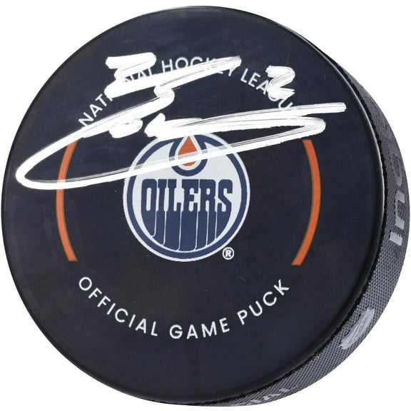 Evan Bouchard Edmonton Oilers Autographed Official Game Puck - Fanatics Authentic Certified
