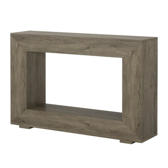 Evan Console Table, 47 Inch Rectangular Top, Rustic Gray, Open Shelf