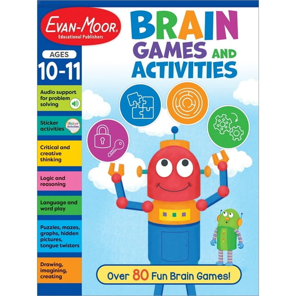 Evan-Moor Brain Games and Activities, Age 10 - 11: Activity Book, Sticker Activities, Art Projects