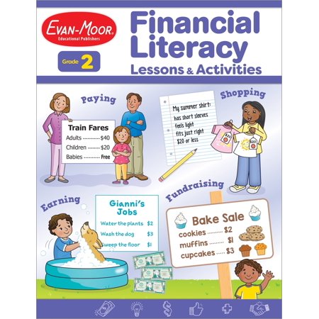 Evan-Moor Financial Literacy Lessons and Activities, Grade 2 Reproducible Teaching Resource, Math, Learn about Money, Earning, Paying, Buying, Saving, Life Skills, 144 pages (Paperback)