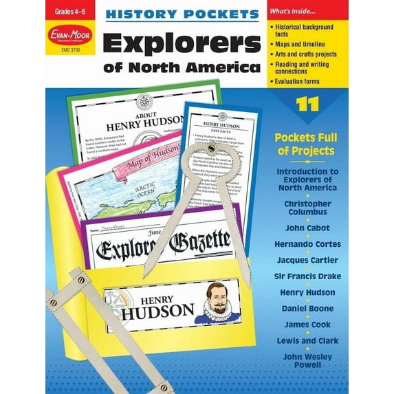Evan-Moor History Pockets: Explorers of North America, Grade 4 - 6 Teacher Resource