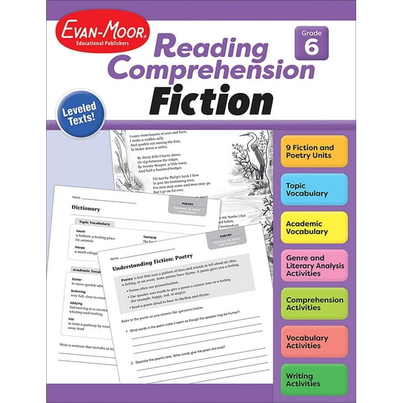 Evan-Moor Reading Comprehension: Fiction, Grade 6 Teacher Resource