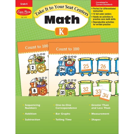Evan-Moor Take It to Your Seat: Math Centers, Kindergarten Teacher Resource